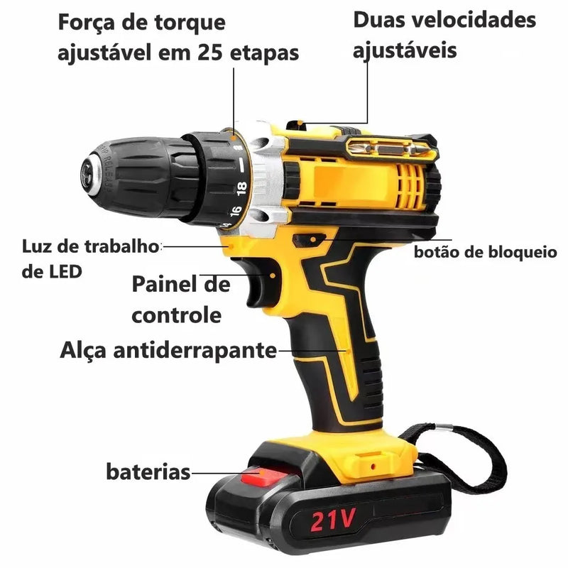 Cordless Drill and Screwdriver Set with 2 Batteries - 21V Professional Electric Drilling Kit