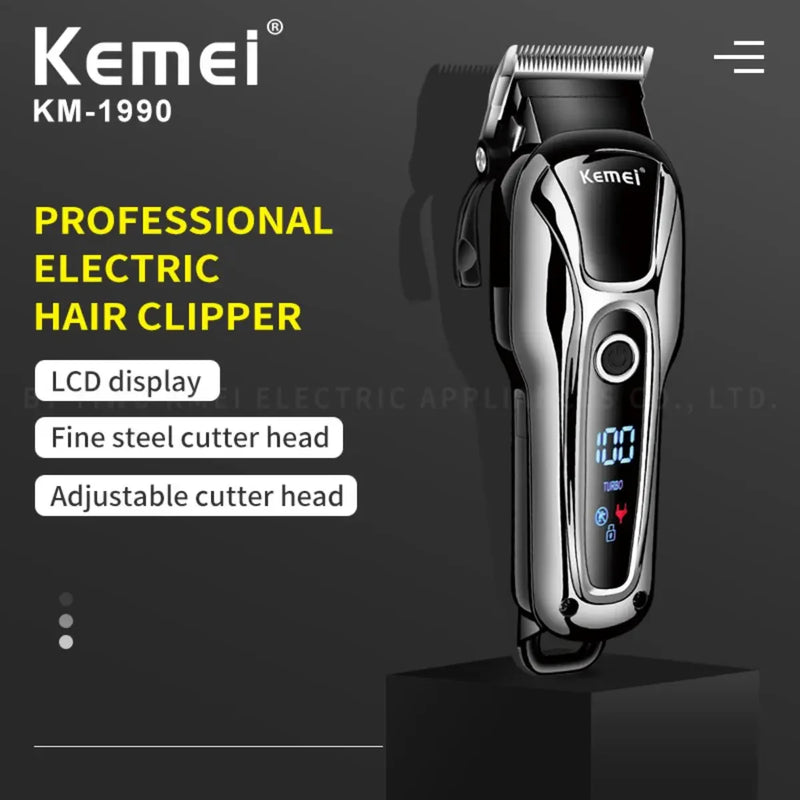 Kemei KM-1990 Clipper de cabelo elétrico profissional Clipper LED Display ajustável Men's Hair Clipper