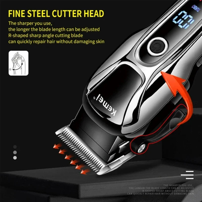 Kemei KM-1990 Clipper de cabelo elétrico profissional Clipper LED Display ajustável Men's Hair Clipper