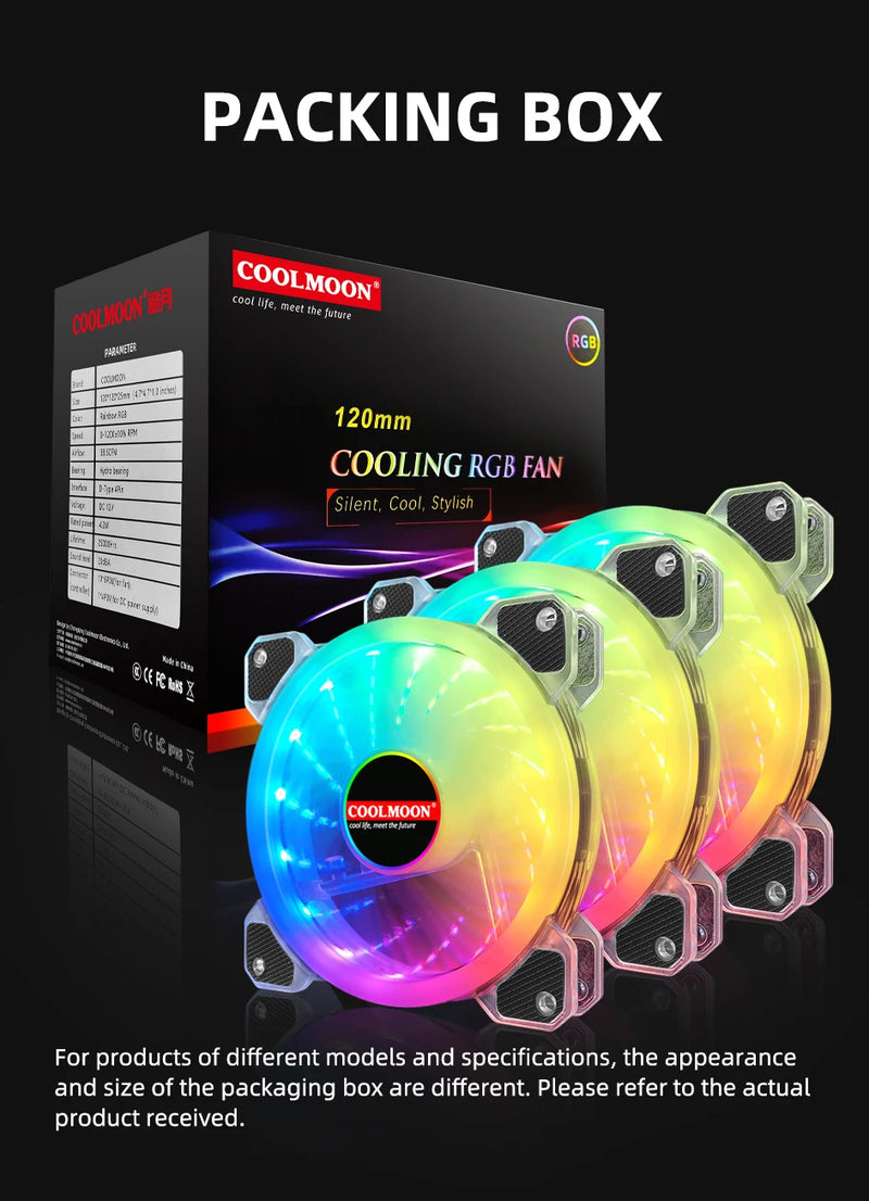 COOLMOON 120mm PC Computer Case Fan Cooling Cooler Adjustable RGB Led 12V Mute Ventilador DC ARGB Fans Adjust Speed Aura Sync