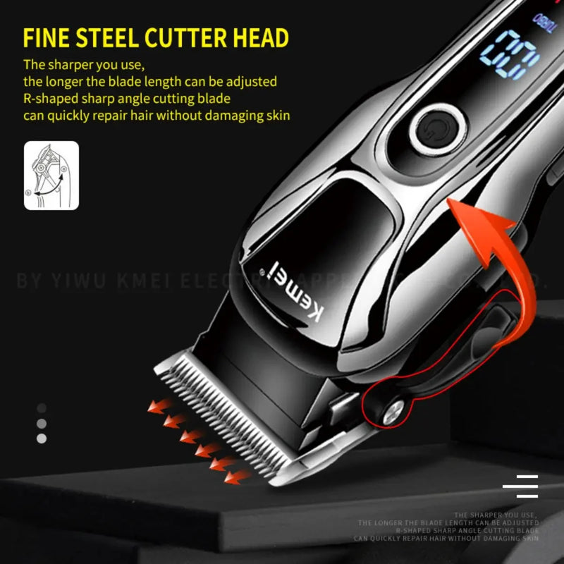 Kemei KM-1990 Clipper de cabelo elétrico profissional Clipper LED Display ajustável Men's Hair Clipper