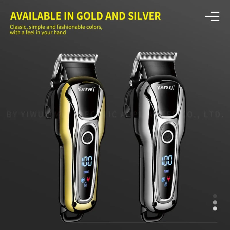 Kemei KM-1990 Clipper de cabelo elétrico profissional Clipper LED Display ajustável Men's Hair Clipper