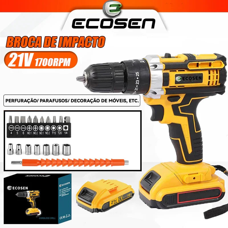 Cordless Drill and Screwdriver Set with 2 Batteries - 21V Professional Electric Drilling Kit