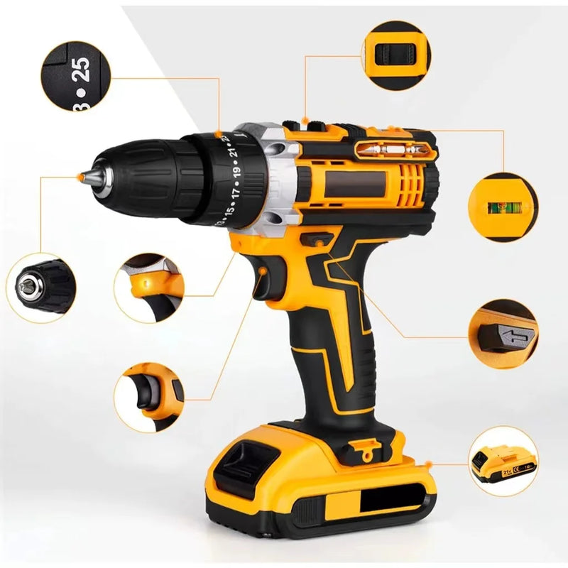 Cordless Drill and Screwdriver Set with 2 Batteries - 21V Professional Electric Drilling Kit