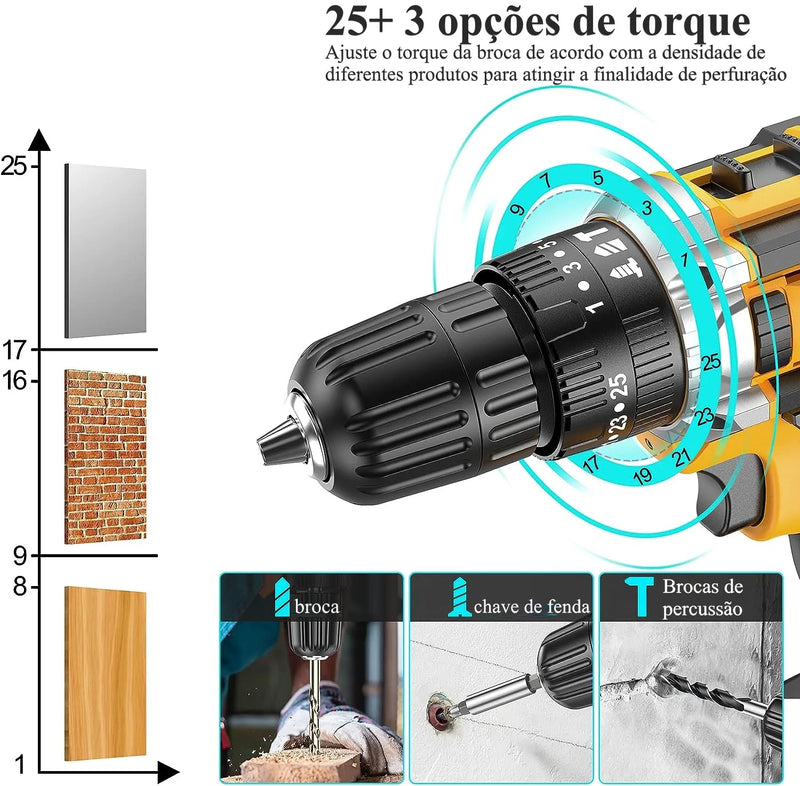 Cordless Drill and Screwdriver Set with 2 Batteries - 21V Professional Electric Drilling Kit